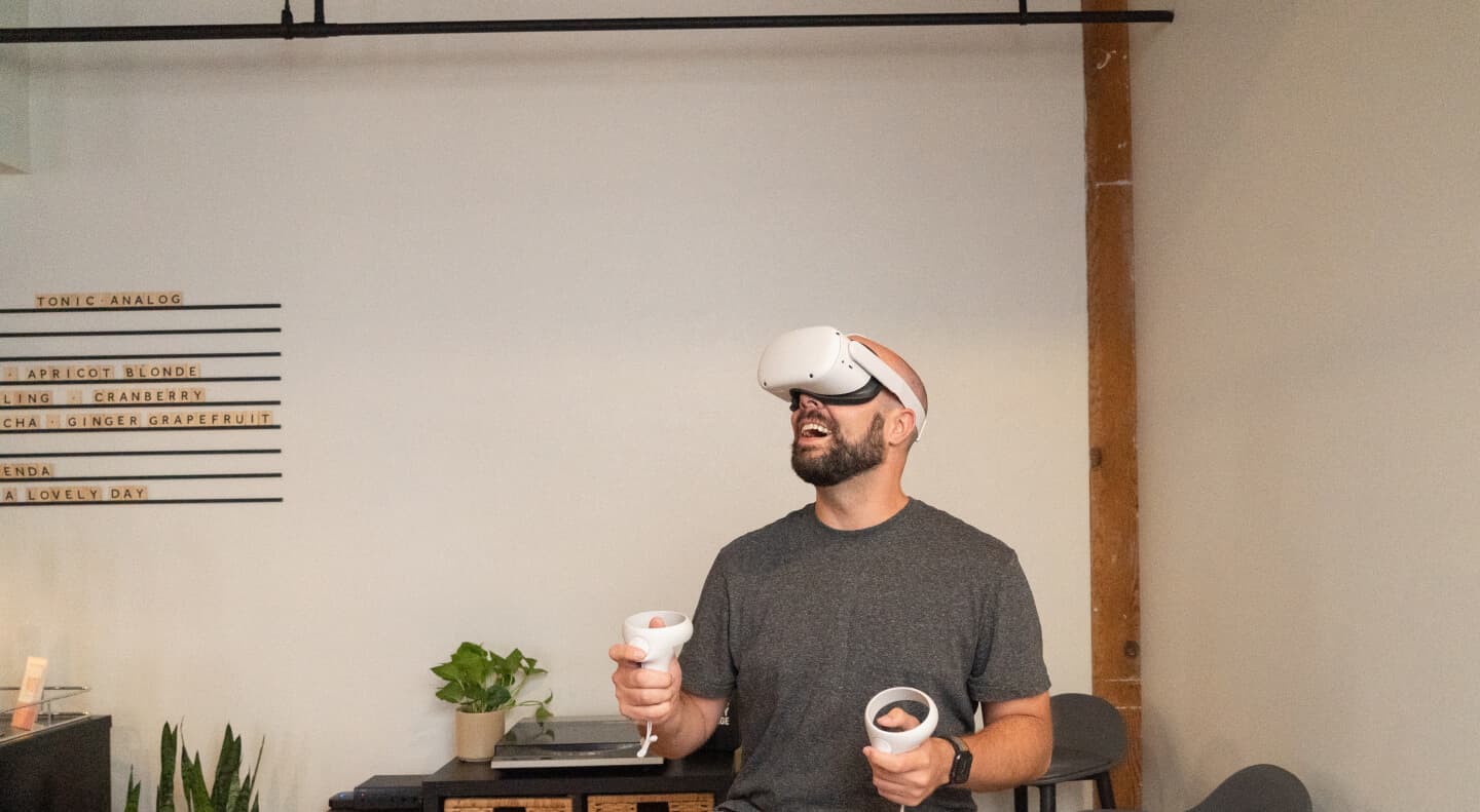 Engineer playing with VR headset 