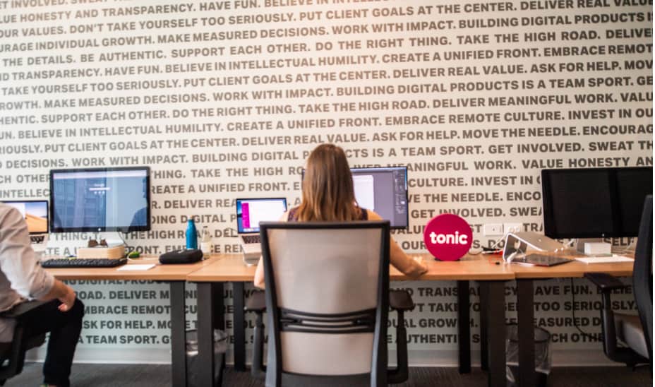 Picture of Sarah working in the Tonic office